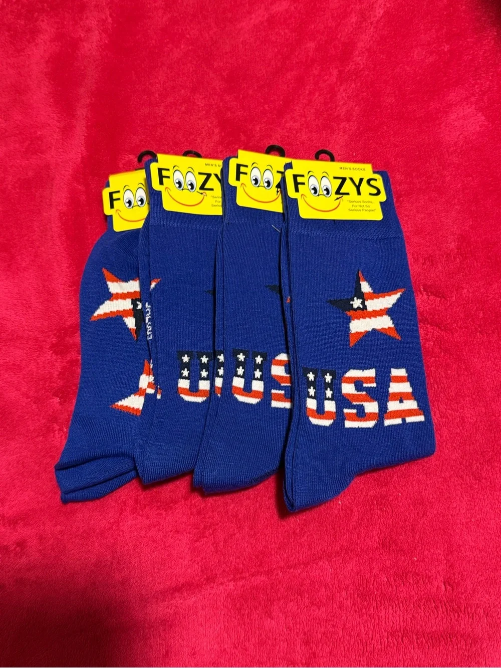 Foozys 2 Men’s Blue USA Crew Socks. “Serious socks, for not so serious people.”